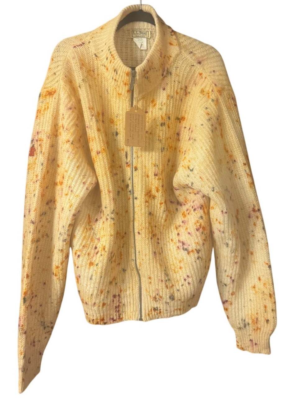 Vintage L.L. Bean Upcycled Botanically Printed Wool Ribbed Zip Cardigan Size M